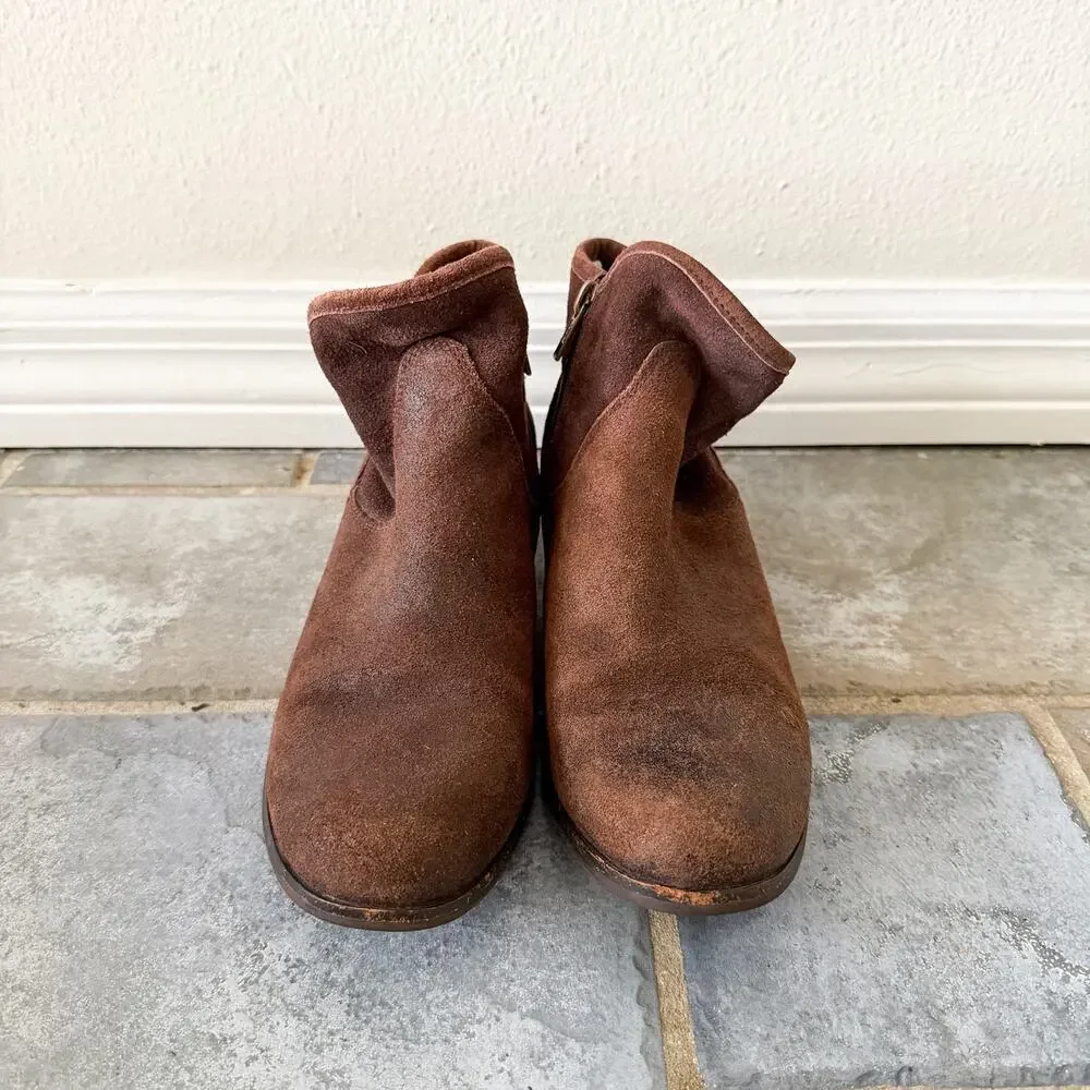 UGG Brown Suede Ankle Booties Zip Low Heel Women’s Size 6